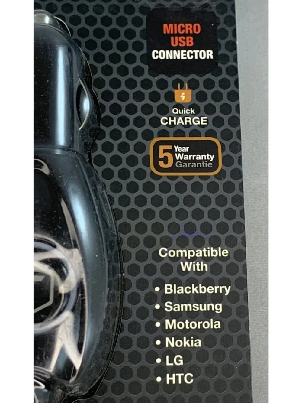 Tough Tested Micro USB Car Charger With Quick Charge and 8 ft Cord NEW